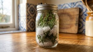 entdecke die vorteile, rosmarin und grobes meersalz gemeinsam in einem glas aufzubewahren – für natürlichen duft und praktische nutzung in deinem zuhause.